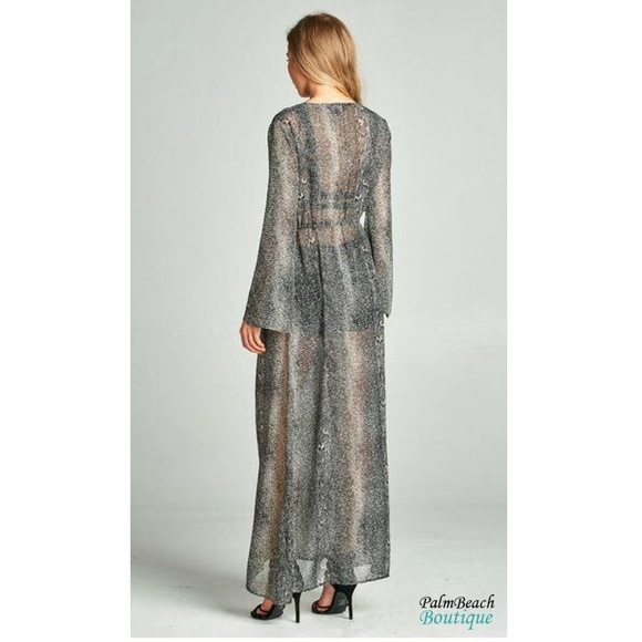 Gray Sparkle Snake Print Tie Maxi Dress - Picture 3 of 5